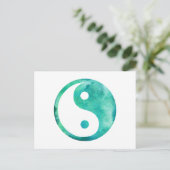 Blauwgroen Aqua Waterverf Yin Yang Taoism Balans Briefkaart (Staand voorkant)
