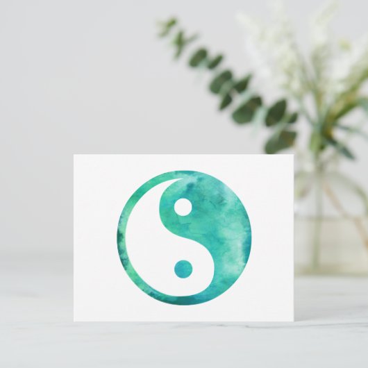 Blauwgroen Aqua Waterverf Yin Yang Taoism Balans Briefkaart (Staand voorkant)