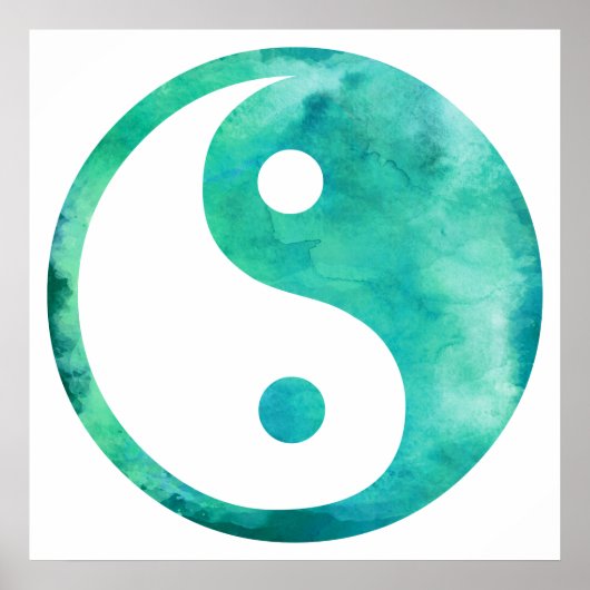 Blauwgroen Aqua Waterverf Yin Yang Taoism Balans Poster (Voorkant)