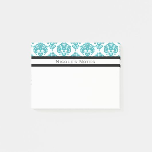 Blauwgroen Aqua White Damask Pattern Modern Specia Post-it® Notes (Voorkant)