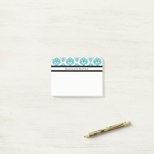 Blauwgroen Aqua White Damask Pattern Modern Specia Post-it® Notes (Op bureau)