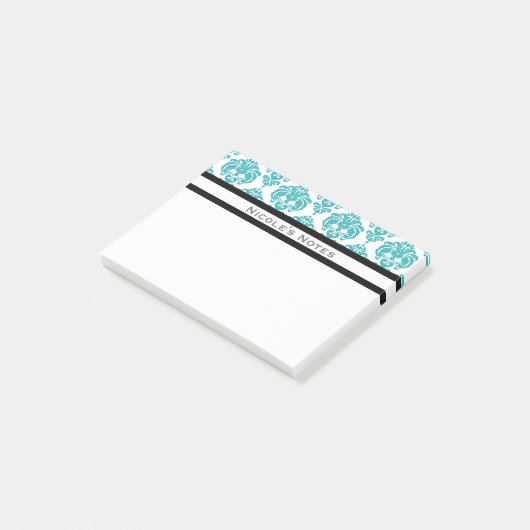 Blauwgroen Aqua White Damask Pattern Modern Specia Post-it® Notes (Schuin)