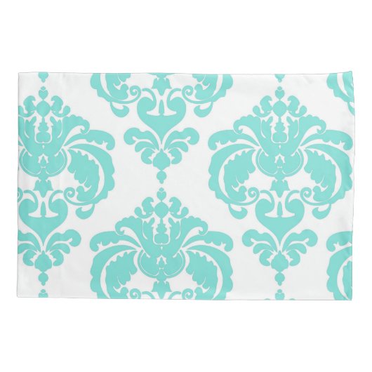 Blauwgroen Aqua & White Elegant Chic Damask Patroo Kussensloop (Achterkant)