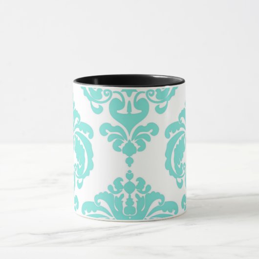 Blauwgroen Aqua & White Elegant Chic Damask Patroo Mok (Midden)