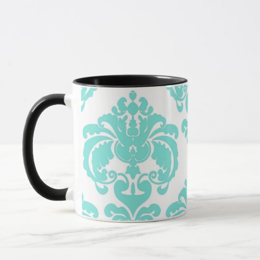 Blauwgroen Aqua & White Elegant Chic Damask Patroo Mok (Links)