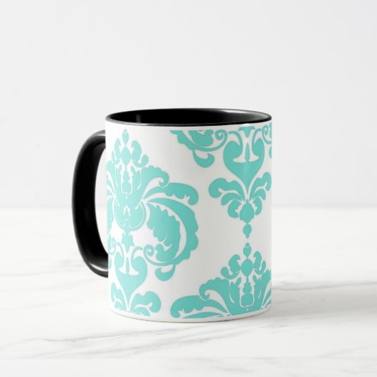 Blauwgroen Aqua & White Elegant Chic Damask Patroo Mok (Voorkant links)
