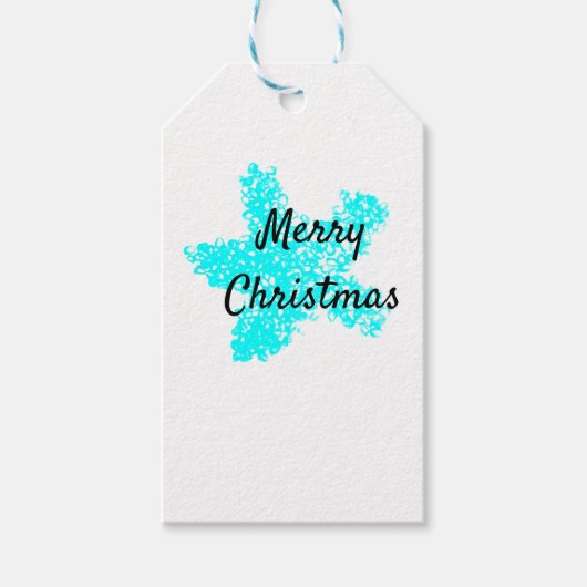 Blauwgroen Aqua White Merry kerst Cadeaulabel (Voorkant)