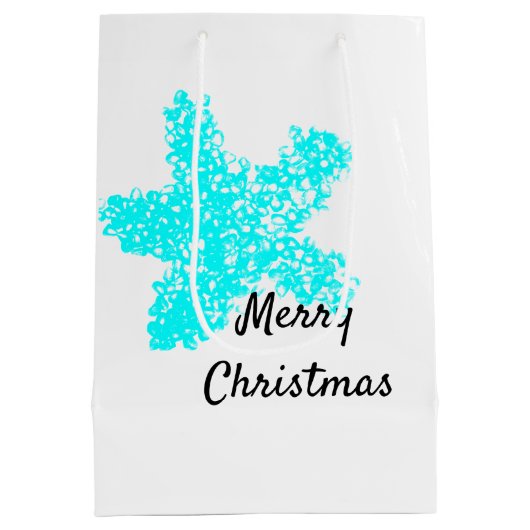 Blauwgroen Aqua White Merry kerst Medium Cadeauzakje (Achterkant)