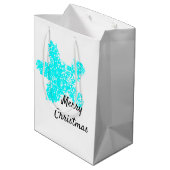 Blauwgroen Aqua White Merry kerst Medium Cadeauzakje (Achterkant Gekanteld)