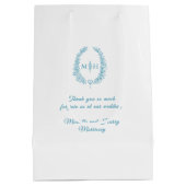 Blauwgroen aqua wit blad ovale krans monogram brui medium cadeauzakje (Achterkant)
