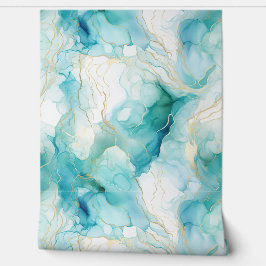 Blauwgroen Aqua Wit Goud Marmer Behang