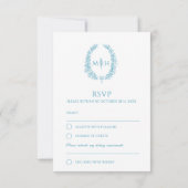 Blauwgroen aqua zilver getekend blad monogram RSVP (Achterkant)