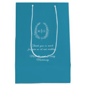 Blauwgroen aqua zilverbladovaal bruiloft voor mono medium cadeauzakje (Achterkant)