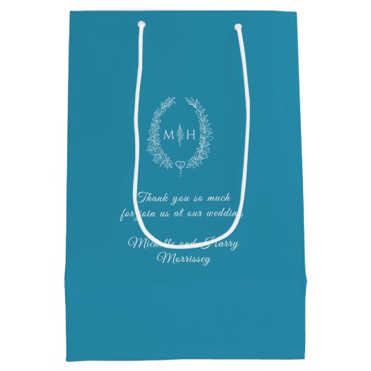 Blauwgroen aqua zilverbladovaal bruiloft voor mono medium cadeauzakje (Achterkant)