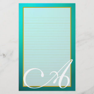Blauwgroen "Aquamarine Monogram Fine Lined Station Briefpapier