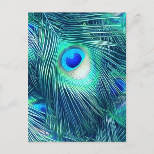 Blauwgroen Aquamarine Peacock Veer Briefkaart (Voorkant)