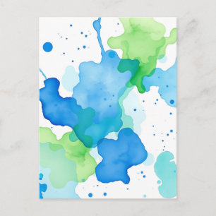 Blauwgroen Aquarel Abstract Patroon Briefkaart