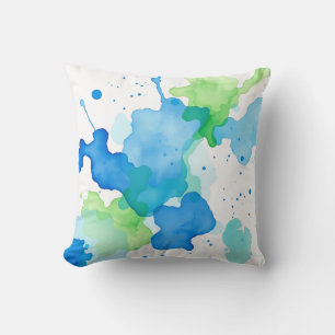 Blauwgroen Aquarel Abstract Patroon Kussen