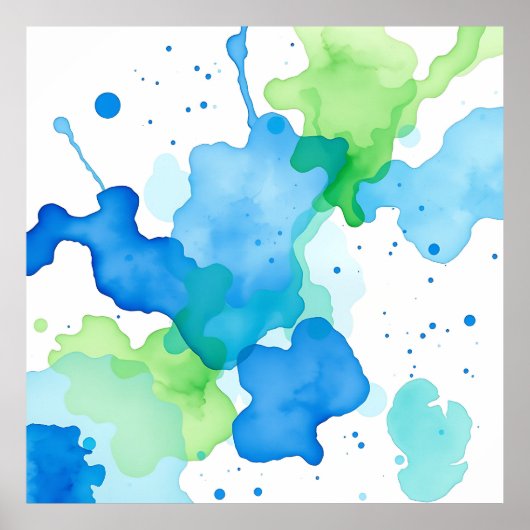 Blauwgroen Aquarel Abstract Patroon Poster (Voorkant)