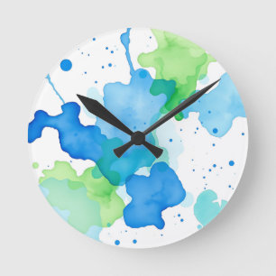 Blauwgroen Aquarel Abstract Patroon Ronde Klok