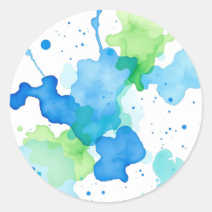 Blauwgroen Aquarel Abstract Patroon Ronde Sticker
