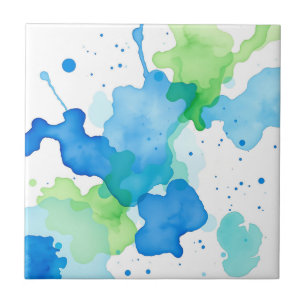 Blauwgroen Aquarel Abstract Patroon Tegeltje