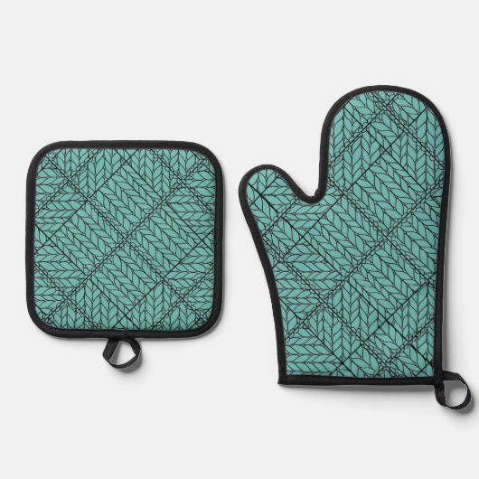 BLAUWGROEN ARGYLE KNIT Oven Mitt & Pot Holder Set (Voorkant)