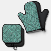 BLAUWGROEN ARGYLE KNIT Oven Mitt & Pot Holder Set (Voorkant / Achterkant)