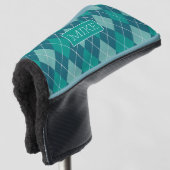 Blauwgroen Argyle  Sportpatroon met elke naam Golfheadcover (3/4 voorkant)