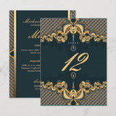 Blauwgroen Art Alternative Wedding Menu & Table Nu (Voorkant / Achterkant)