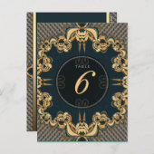 Blauwgroen Art Alternative Wedding Menu Table Numb (Voorkant / Achterkant)