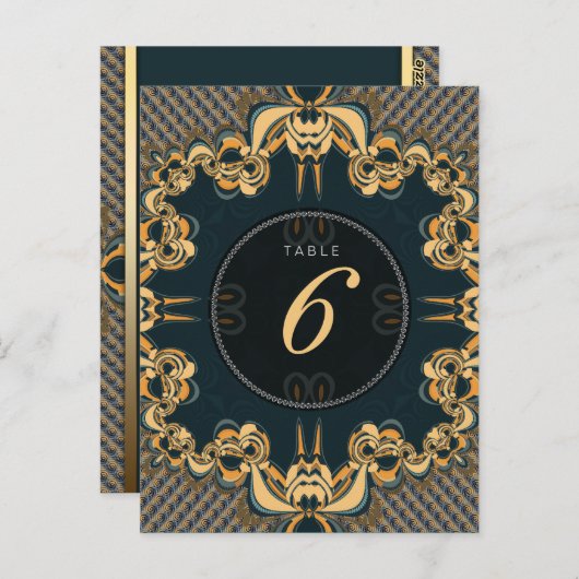 Blauwgroen Art Alternative Wedding Menu Table Numb (Voorkant / Achterkant)