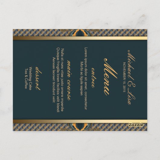 Blauwgroen Art Alternative Wedding Menu Table Numb (Achterkant)