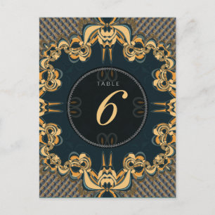 Blauwgroen Art Alternative Wedding Menu Table Numb