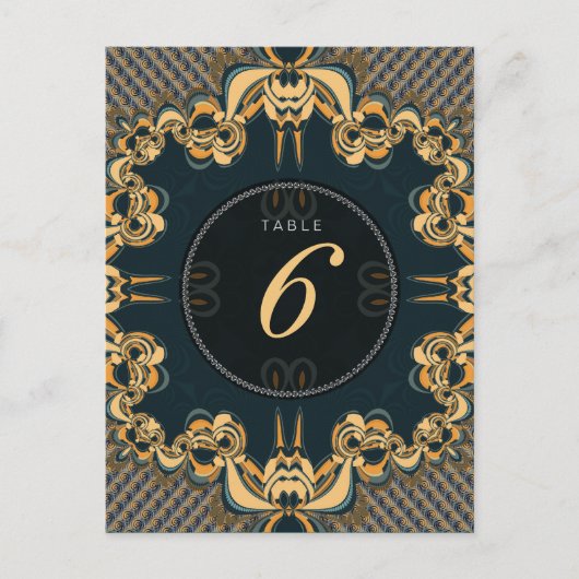 Blauwgroen Art Alternative Wedding Menu Table Numb (Voorkant)