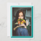 Blauwgroen Art Deco Foto Birthday Surprise Party Kaart (Achterkant)