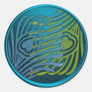Blauwgroen Art Deco Peacock Envelope Seal Set 1104 Ronde Sticker