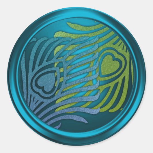 Blauwgroen Art Deco Peacock Envelope Seal Set 1104 Ronde Sticker (Voorkant)