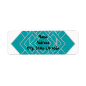 Blauwgroen art deco quilt geïnspireerd etiket (Voorkant)