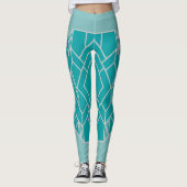 Blauwgroen art deco quilt geïnspireerd leggings (Voorkant)