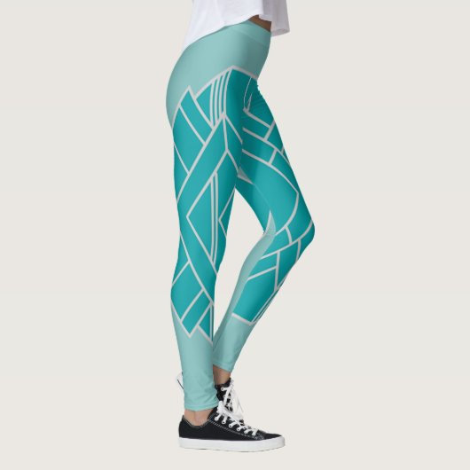 Blauwgroen art deco quilt geïnspireerd leggings (Rechts)