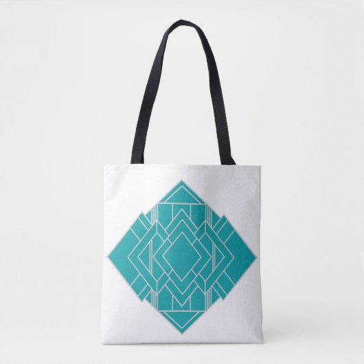 Blauwgroen art deco quilt geïnspireerd tote bag (Voorkant)