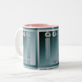 Blauwgroen Art nouveau, Charles Mackintosh, ontwer Tweekleurige Koffiemok (Voorkant links)