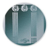 Blauwgroen Art nouveau, Ronnie C Mackintosh, roos Keramische Knop (Voorkant)