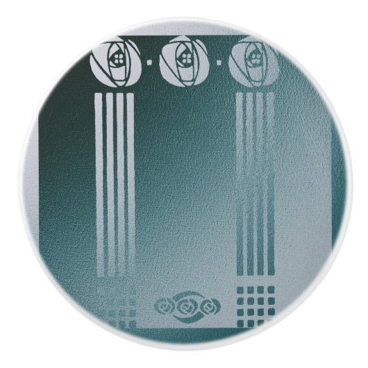 Blauwgroen Art nouveau, Ronnie C Mackintosh, roos  Keramische Knop (Voorkant)