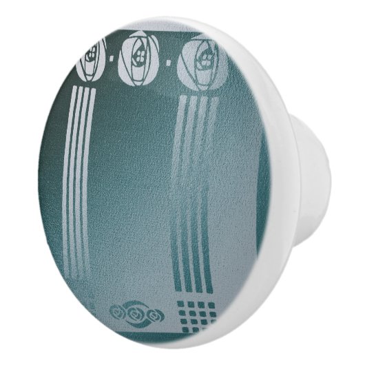 Blauwgroen Art nouveau, Ronnie C Mackintosh, roos Keramische Knop (Rechts)