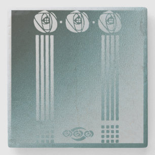 Blauwgroen Art nouveau, Ronnie C Mackintosh, roos  Stenen Onderzetter