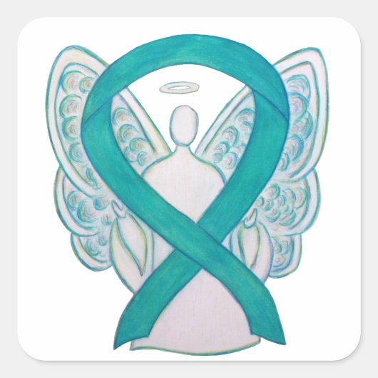 Blauwgroen Awareness Ribbon Custom Angel Sticker D (Voorkant)