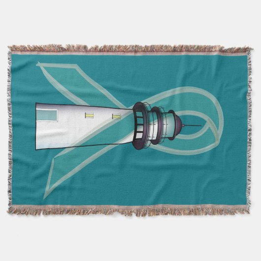Blauwgroen Awareness Ribbon Lighthouse of Hope Deken (Voorkant)