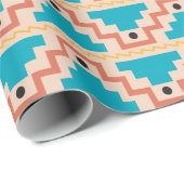 Blauwgroen Aztec-patroon Cadeaupapier (Rol Hoek)